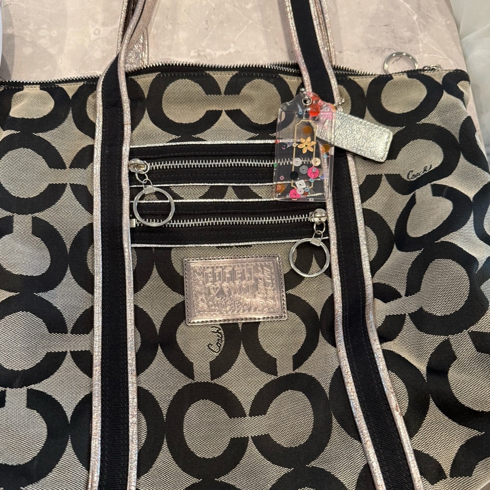 Coach Black and Cream Signature Tote